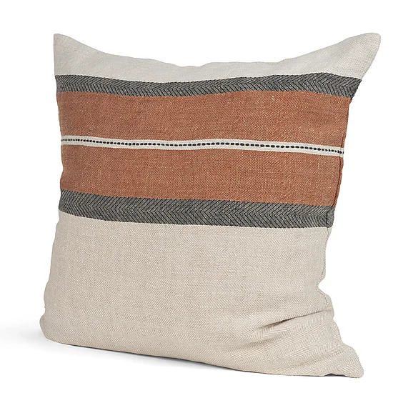 Mercana Mason 22x22 Square Cream w/ Orange Stripe Decorative Pillow Cover 71435