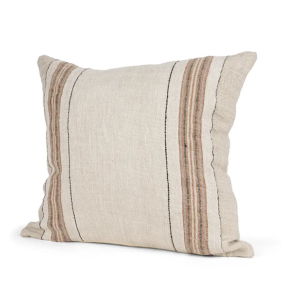 Mercana Maeve 20x20 Square Natural Linen w/ Orange Stripes Decorative Pillow Cover 71440