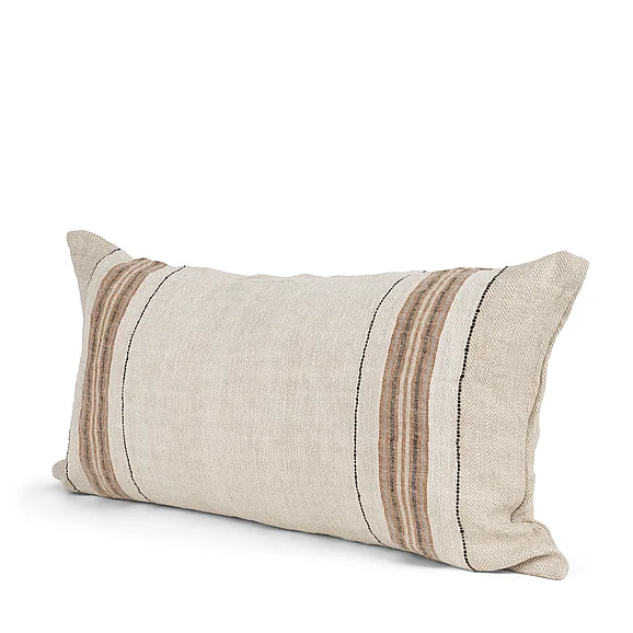 Mercana Maeve 14x26 Lumbar Natural Linen w/ Orange Stripes Decorative Pillow Cover 71441