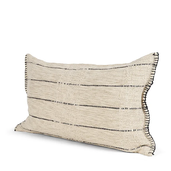 Mercana Lyle 14x26 Lumbar Oatmeal w/ Black Stripes Decorative Pillow Cover 71448