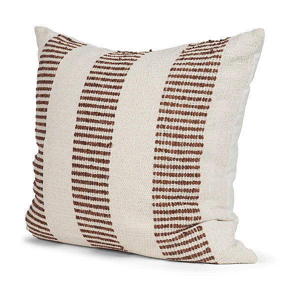 Mercana Levon 22x22 Plush Cream w/ Orange Dashed Stripes Decorative Pillow Cover 71463