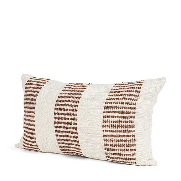 Mercana Levon 14x26 Lumbar Plush Cream w/ Orange Dashed Stripes Decorative Pillow Cover 71465