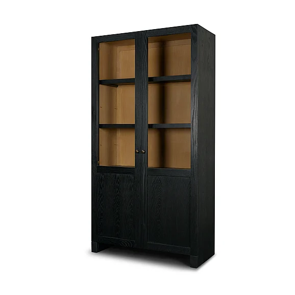 Mercana Henry Black & Light Brown Oak Wood w/ Glass Doors Curio Cabinet 71327