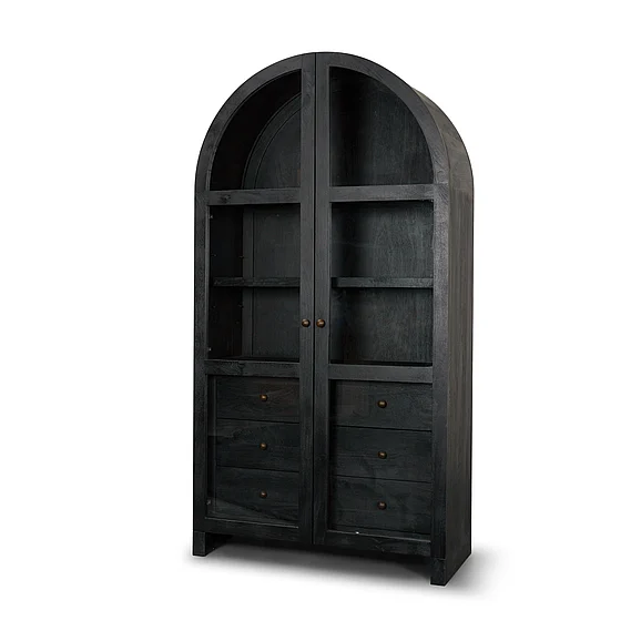 Mercana Suri Black Wood W/Glass Doors Arched Curio Cabinet 71309