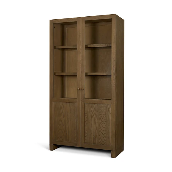 Mercana Henry Dark & Light Brown Oak Wood w/ Glass Doors Curio Cabinet 71328