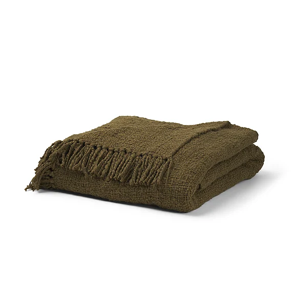 Mercana Kambal Dark Olive Green Woven Cotton Throw Blanket 71454
