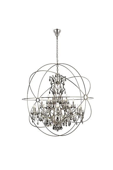 Elegant Geneva 25 Light Polished Nickel Chandelier Silver Shade (Grey) Royal Cut Crystal 1130G60PN-SS/RC