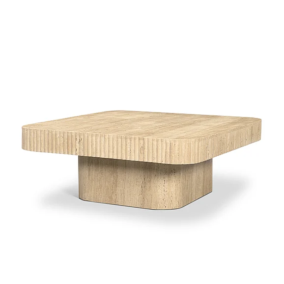 Mercana Tavora Ribbed Square Travertine Coffee Table 71358-AB