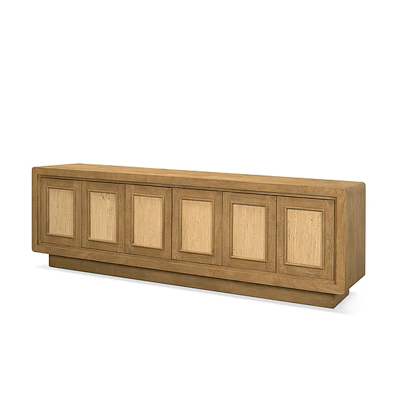 Mercana Valterra Light Brown Wood w/ Travertine 6 Door Media Console 71381