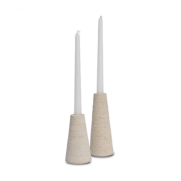 Mercana Cono Off-White Marble Cone Shaped Candle Holders (Set of 2) 71492