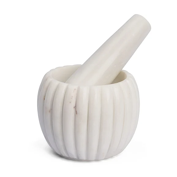 Mercana Cava Ribbed White Marble Mortar & Pestle 71485