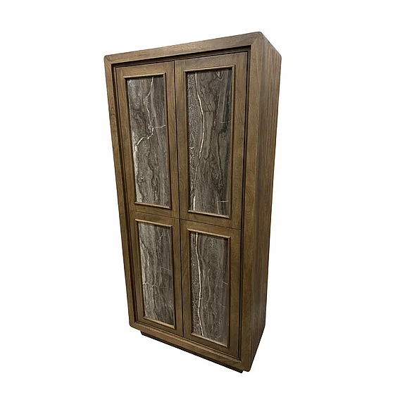 Mercana Valterra Dark Brown Wood w/ Cappuccino Marble 4 Door Tall Cabinet 71378