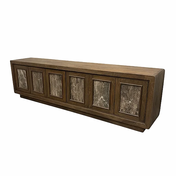 Mercana Valterra Dark Brown Wood w/ Cappuccino Marble 6 Door Media Console 71409