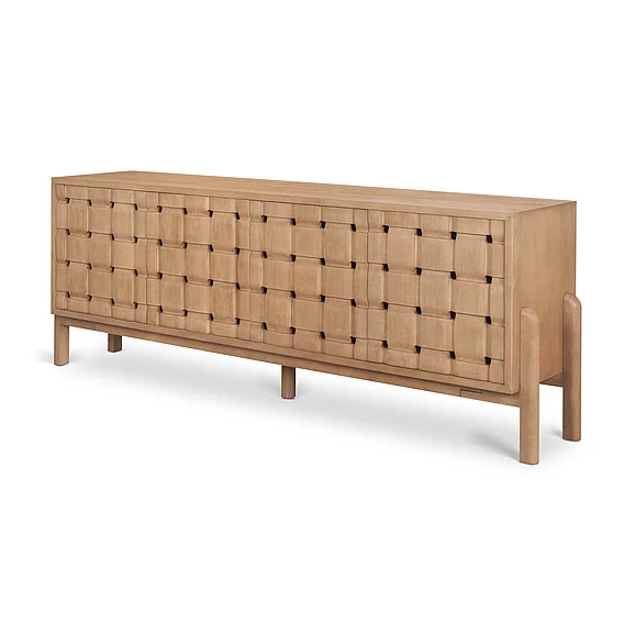 Mercana Trellyn Light Brown Solid Wood 4-Door Sideboard with Carved Woven Doors 71293