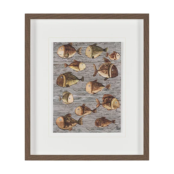 Mercana Fish Pattern I by Mercana Studio Hand-Embellished Textured Framed Artwork Matted under Glass 16195