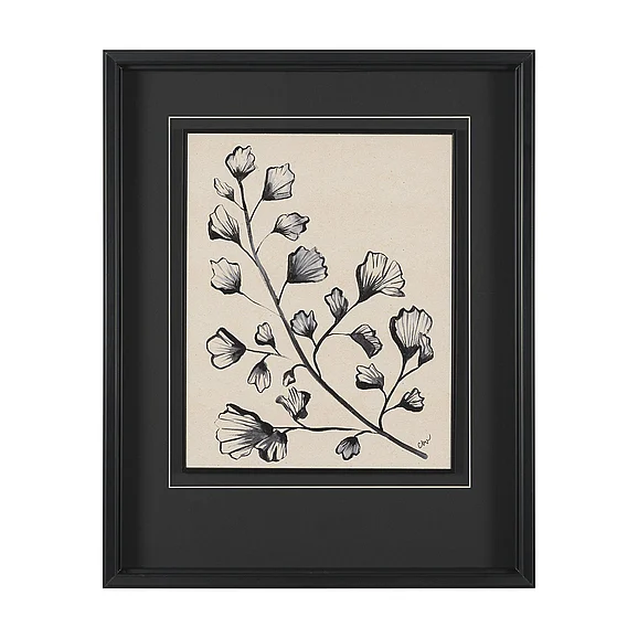 Mercana Fan Leaves by Cristina Bartl Villa Hand-Embellished Textured Framed Artwork Matted under Glass 16233