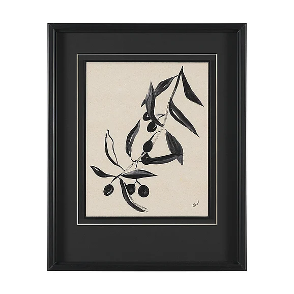 Mercana Olive Branch by Cristina Bartl Villa Hand-Embellished Textured Framed Artwork Matted under Glass 16236