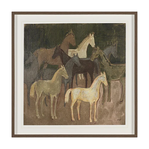 Mercana Horse Herd by Mercana Studio Hand-Embellished Textured Framed Artwork Matted under Glass 16255