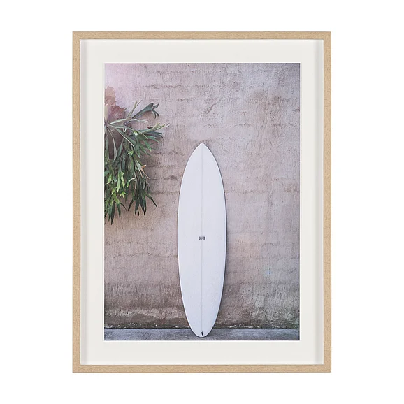 Mercana White Surfboard by Shot By Clint Framed Photo Print Matted under Glass 16257
