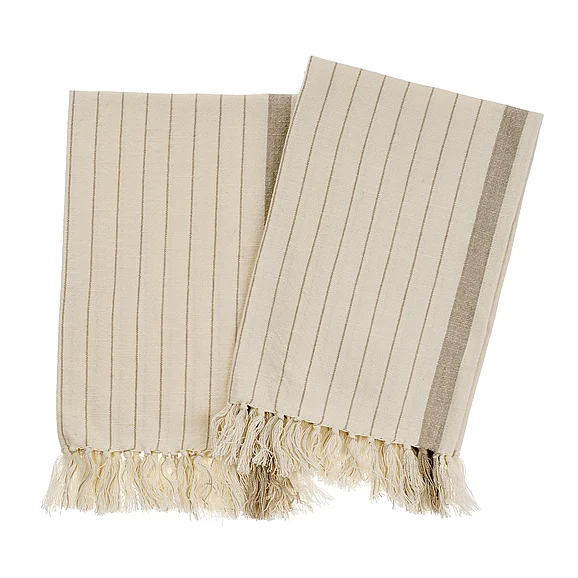 Mercana Pinstripe Hammam Hand Towels S/2, Stone IN1017
