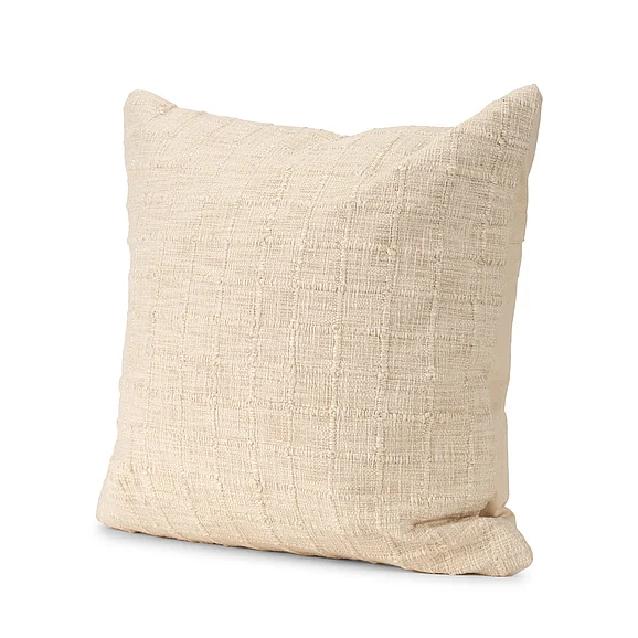 Mercana Jacory 22x22 Cream Checker Textured Decorative Square Pillow Cover w/Down Filler, 2pc 71084-CFD