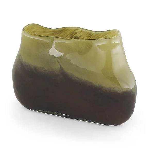 Mercana Tulano Low Green and Brown Glass Vase 71620