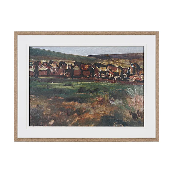 Mercana Exmoor Ponies by Sir Alfred Munnings Hand-Embellished Framed Artwork Matted under Glass 16342