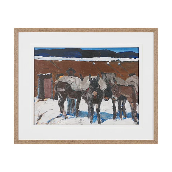Mercana Prospector with Burros by LaVerne Nelson Black Hand-Embellished Framed Artwork Matted under Glass 16343