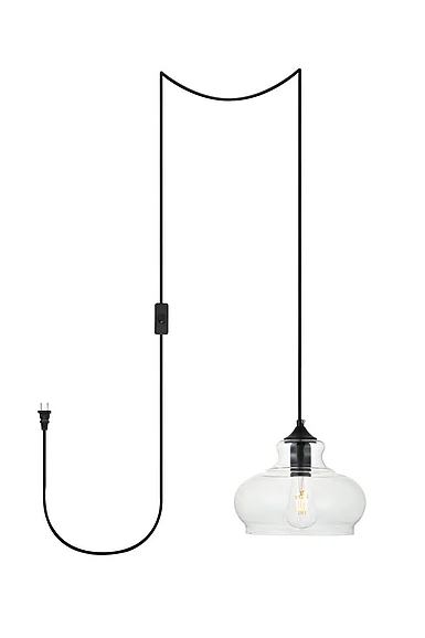 Elegant Destry 1 Light Black Plug-In Pendant with Clear Glass LDPG2246BK CLOSEOUT