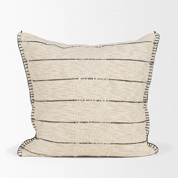 Mercana Lyle 20x20 Square Oatmeal w/ Black Stripes Decorative Pillow Cover 71447-CFD