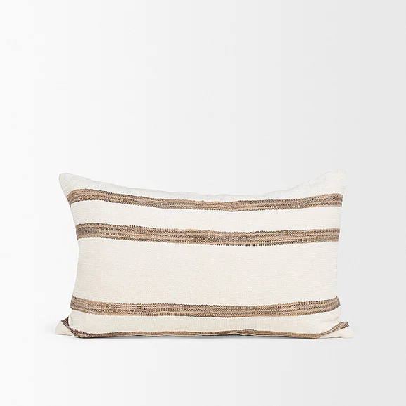 Mercana Maryn 13x21 Lumbar Cream w/ Brown Stripes Decorative Pillow Cover 71460-CFD
