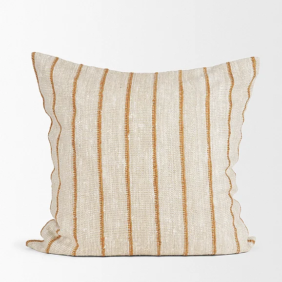 Mercana Merrick 22x22 Square Natural Beige w/ Orange Stripes Decorative Pillow 7146171461-CFD