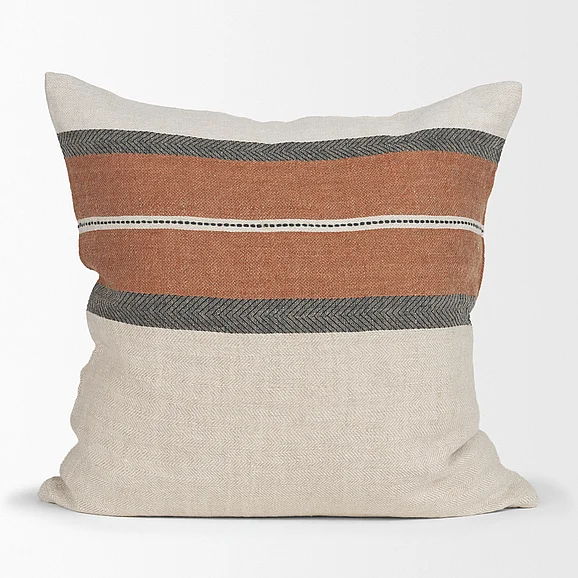 Mercana Mason 22x22 Square Cream w/ Orange Stripe Pillow Cover w/Non-Allergen Filler 71435-CFNA