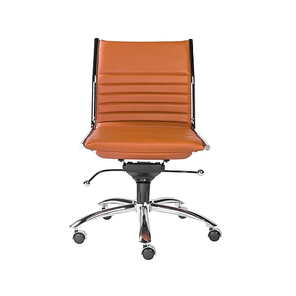 Euro Style Dirk Low Back Office Chair w/o Armrests in Dark Caramel with Chrome Base 01266COG