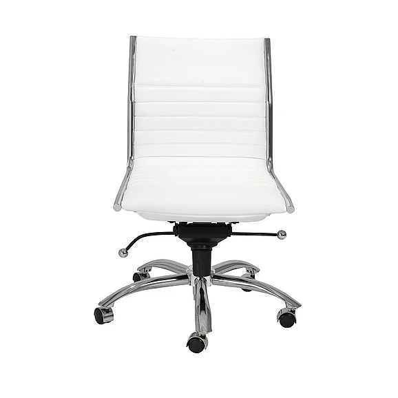 Euro Style Dirk Low Back Office Chair w/o Armrests in White with Chromed Steel Base 01266WHT