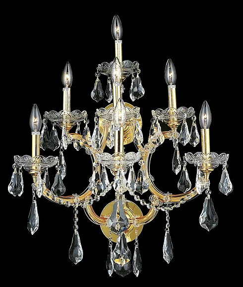 Elegant Maria Theresa 7 Light Gold Wall Sconce Clear Royal Cut Crystal 2801W7G/RC