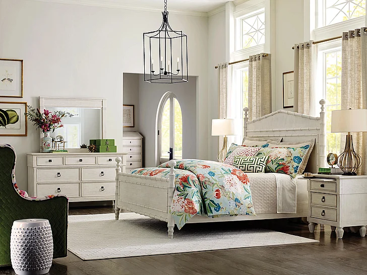 American Drew Grand Bay Vida 4-Piece Bamboo Bedroom Set in Egret