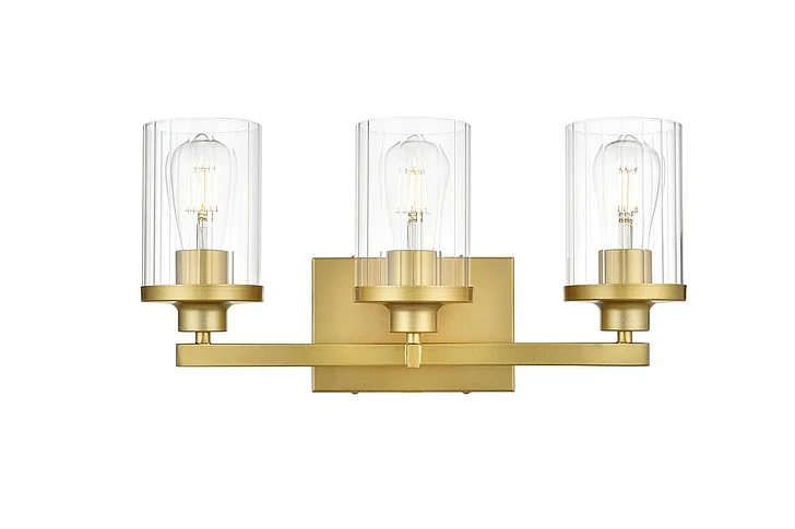 Elegant Saanvi 3 Light Brass and Clear Bath Sconce LD7316W18BRA