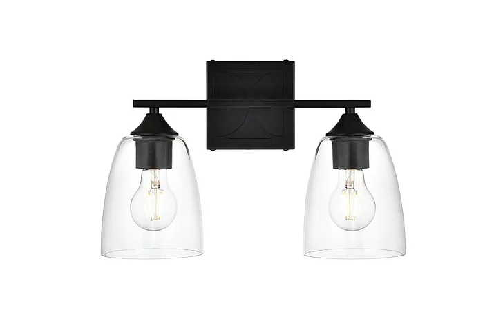 Elegant Harris 2 Light Black and Clear Bath Sconce LD7309W15BLK CLOSEOUT