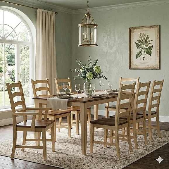 Sunset Trading Brook 9pc Rectangular Dining Room Set in Pecan and Wheat