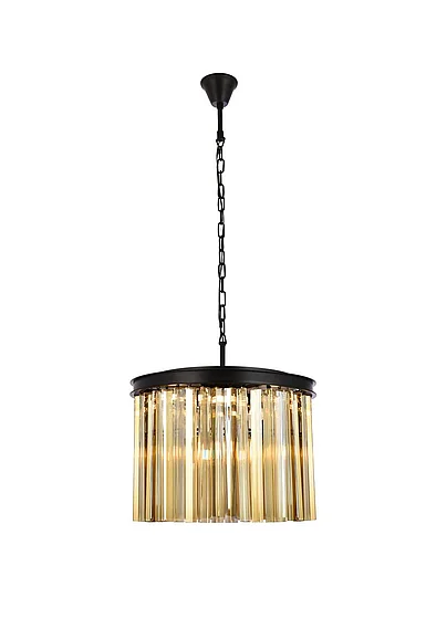 Elegant Sydney 6 Light Matte Black Pendant Golden Teak (Smoky) Royal Cut Crystal 1208D20MB-GT/RC