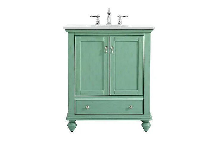 Elegant 30 In. Single Bathroom Vanity in Vintage Mint with Ivory White Engineered Marble VF12330VM-VW