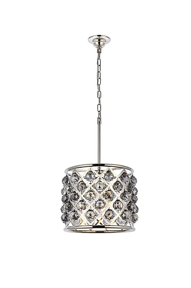 Elegant Madison 4 Light Polished Nickel Pendant Silver Shade (Grey) Royal Cut Crystal 1206D14PN-SS/RC