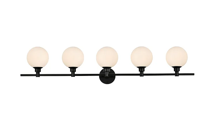 Elegant Cordelia 5 Light Black and Frosted White Bath Sconce LD7317W47BLK CLOSEOUT