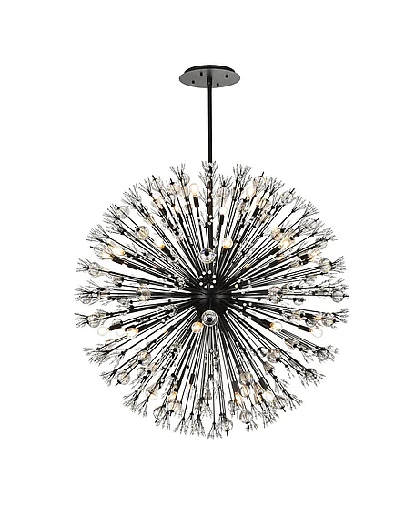 Elegant Vera 50 In. Crystal Starburst Round Pendant in Black 2500D50BK