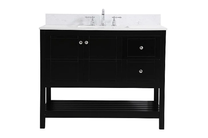 Elegant 42 In. Single Bathroom Vanity in Black with Backsplash VF16442BK-BS