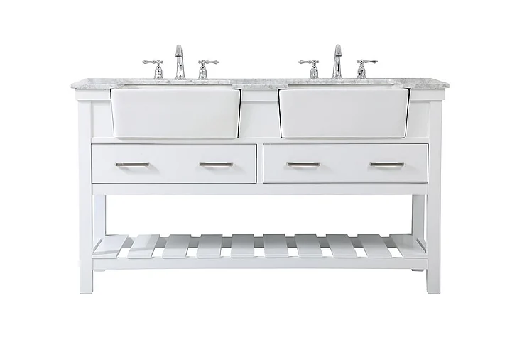 Elegant 60 In. Double Bathroom Vanity in White VF60160DWH