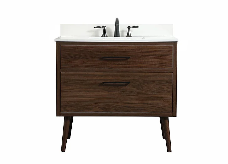 Elegant 36 In. Single Bathroom Vanity in Walnut with Backsplash VF41036MWT-BS