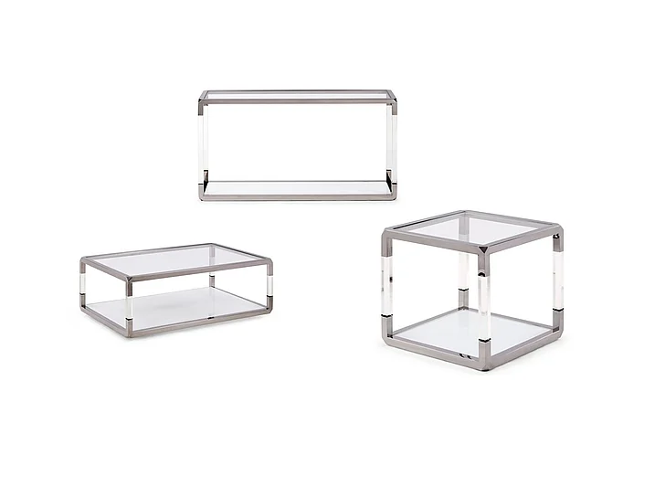 Modus Furniture Jasper 2-Piece Occasional Living Room Set in Acrylic/White Glass/PSS