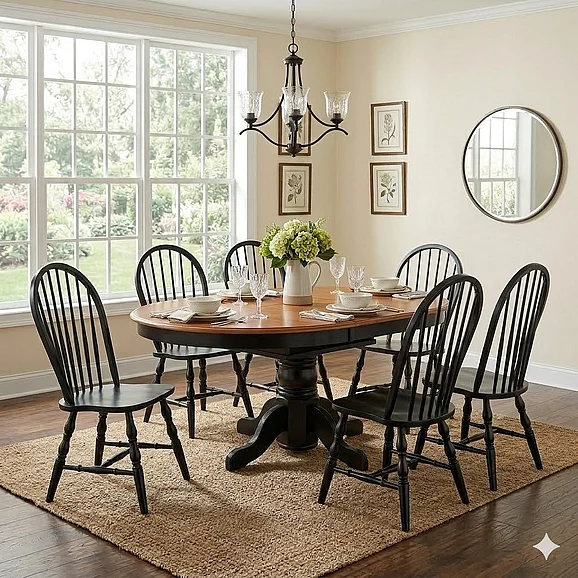 Sunset Trading Black Cherry Selections 7pc 66" Pedestal Dining Set in Distressed Antique Black with Cherry